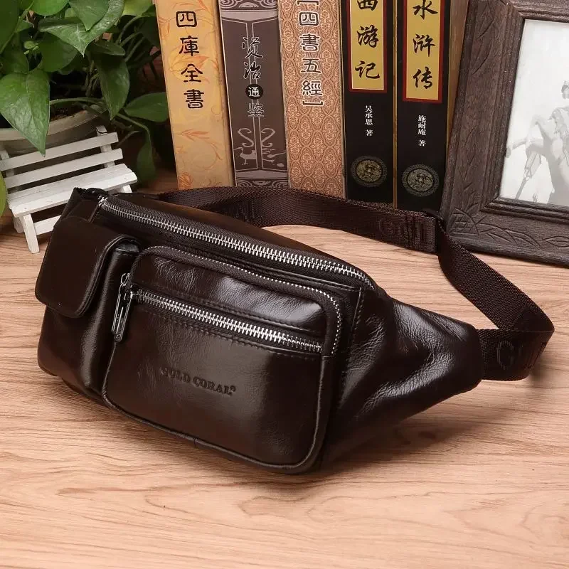 High Quality Real Cowhide Male Hip Fanny Belt Pack Messenger Shoulder Bum Bag Genuine Leather Men Waist Chest Bags