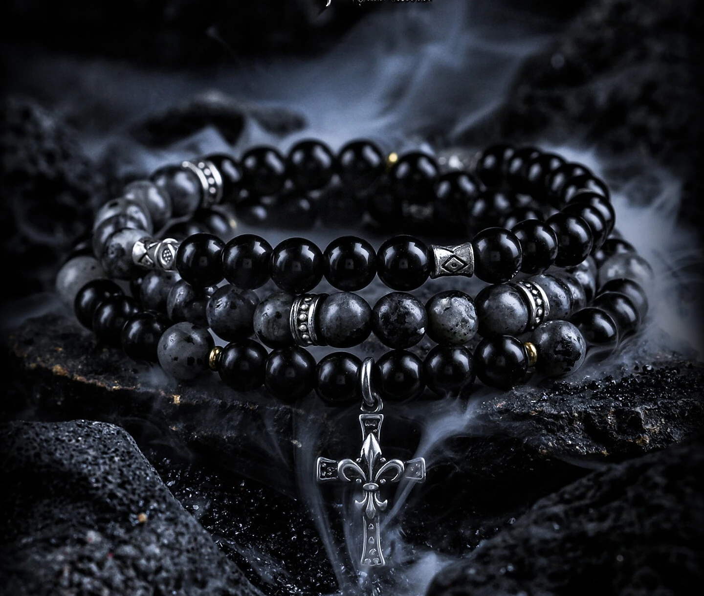 [Reverse] Dark Wind Cross Obsidian Bracelet Men's Bracelet Beads Stacked Wear Jewelry