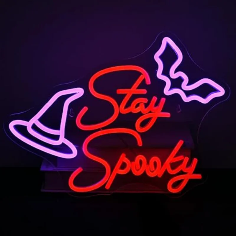 

Stay Spooky Неоновая вывеска Хэллоуин Светодиодные неоновые вывески для настенного декора с регулируемой яркостью Хэллоуин Спальня Человек Пещера Домашняя вечеринка по случаю дня рождения