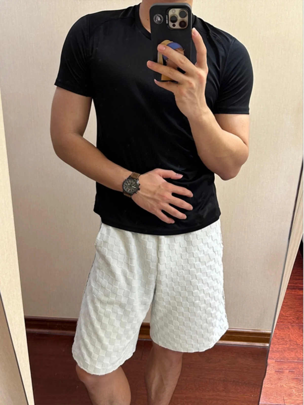 

White Sports Blo Pattern Men's Casual orts Summer Loose Fit Straight Leg Five Inch Pants Hip Hop Sle Polyester Fiber