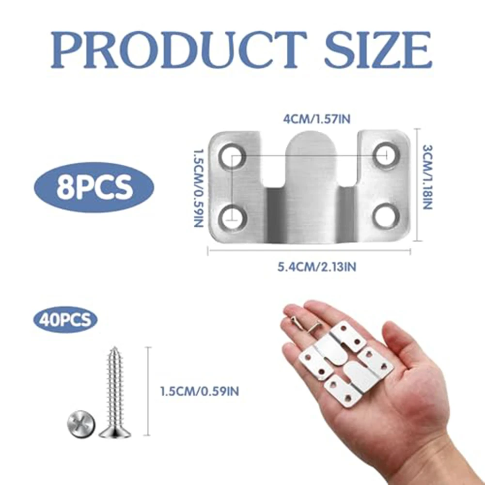 Invisible Concealed Brackets 8 Piece Stainless Steel for Mirrors Shelves Headboards Wall Anchors Low Profile Mounting Hardware