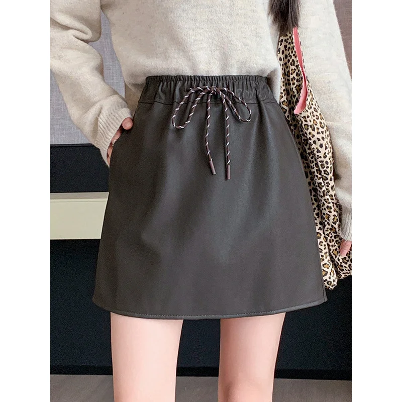 Leather Skirt Skirt Women2024New Cover Cross-Body Slim FitaLine Skirt Elastic Waist Abdominal-Shaping Slimming One Step Sheath S