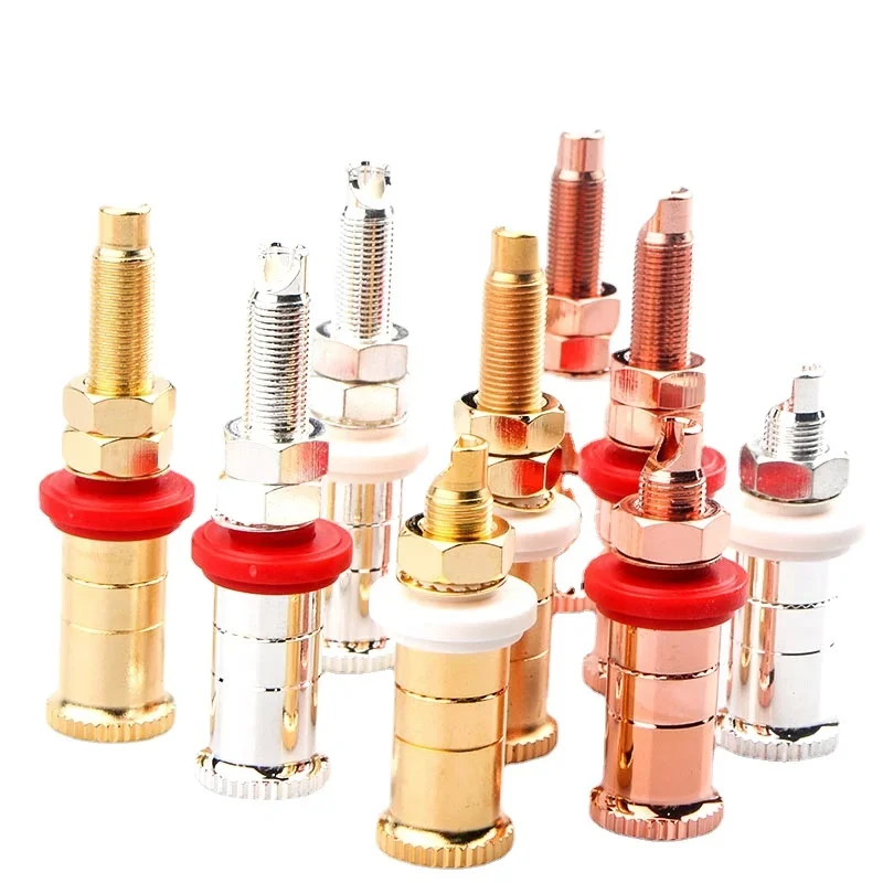 4 Stück Lautsprecherkabel-Bindungspfosten, sandplattiert, vergoldet/versilbert/rot, Kupferverkabelung, lange und kurze Pfosten