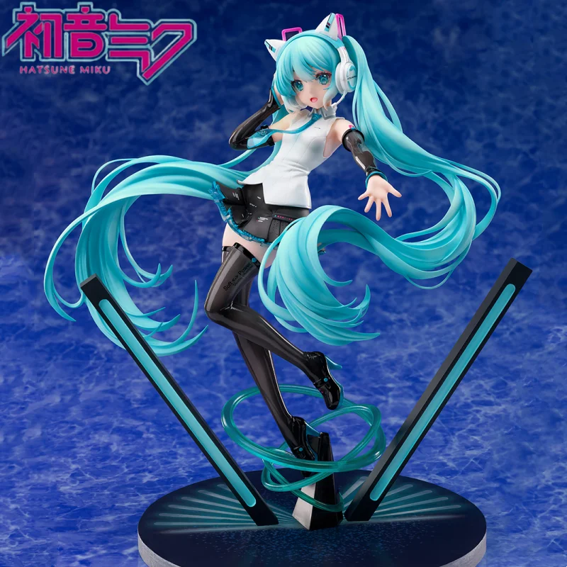 Original Vocaloid Hatsune Miku Cat Ear Earphone Pvc Anime Action Figure Collectible Model Garage Kit Doll Toy Decoration Gift