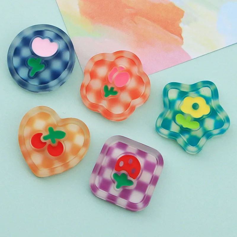 10Pcs Checked Hearts Resin Flatback Kawaii Accessories Cabochon Embellishment For Scrapbooking Diy Decoration Craft Geometric