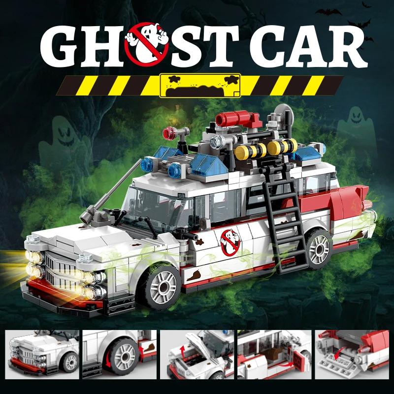 Ensemble de blocs de construction techniques GHOSTBUSTERS ECTO-1, kit éducatif STEM, cadeau d'anniversaire pour garçons, projet d'assemblage de modèles