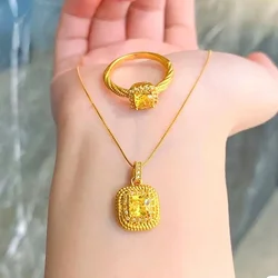 Necklace Chain Set with Yellow Diamond for Women Exquisite Real 14k Gold Color Bracelet Ring Earring Necklace Jewelry Sets