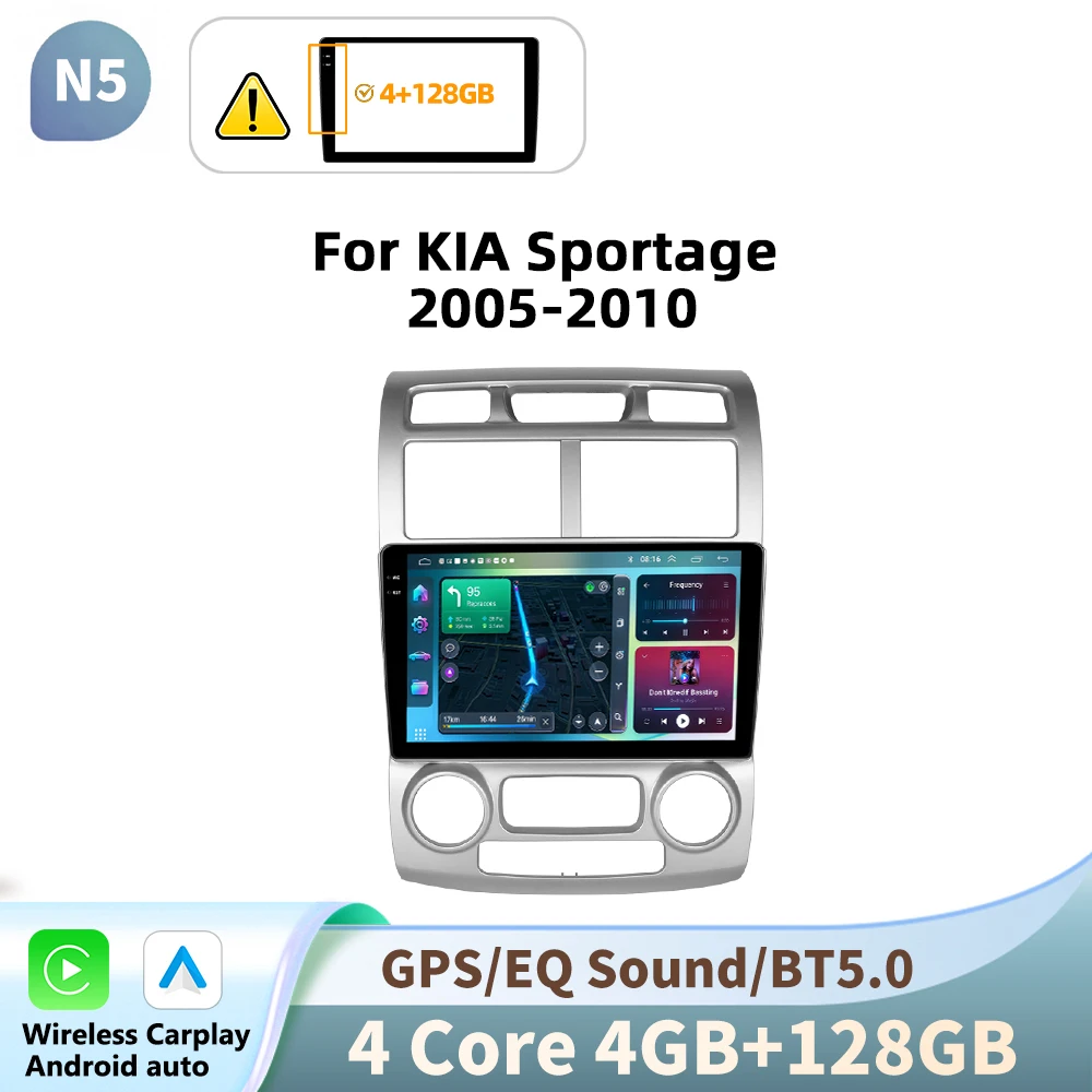 Podofo Draadloze CarPlay Android Autoradio Multimidia Video Player Navigatie GPS Voor KIA Sportage 2005-2010 2din WIFI Head Unit
