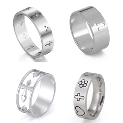 Teamer Cross Jesus Wide Finger Ring for Women Men Stainless Steel Christian Religious Amulet Ring Jewelry Friend Gift Wholesale