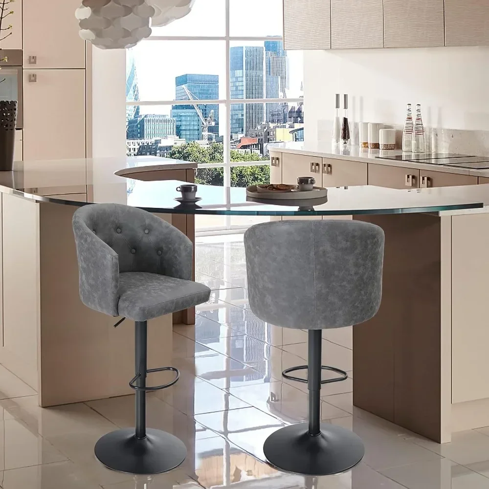 Swivel Bar Stool Adjustable Airlift Counter Height Bar Stool Kitchen Dining Cafe Hydraulic PU Leather Bar Chair with Padded Back