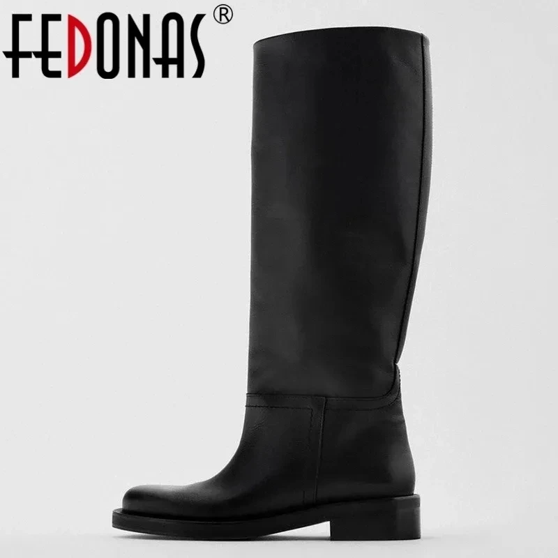 FEDONAS Big Size Women Knee High Boots Cow Leather Platform Winter Shoes Woman High Heels Warm Fur High Long Boots Ins Hot Shoes