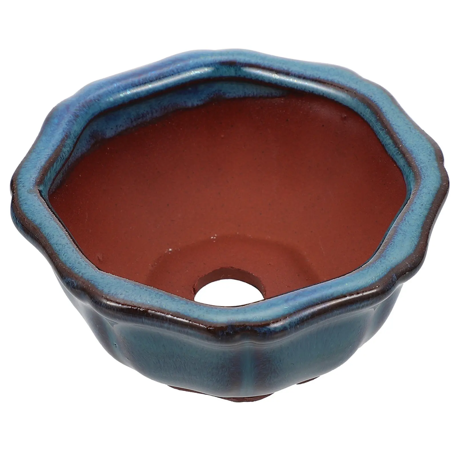 1Pcs Purple Sand Ceramic Flowerpot Succulent Planter with Drainage Hole Glazed Chinese Style Desktop Ornament Home Office Decor