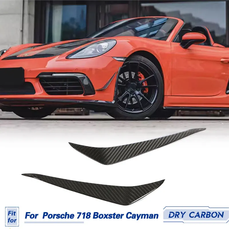 Car Front Bumper Canards Prepreg Dry Carbon for Porsche 718 Boxster Cayman 982 2016-2021 Racing Front Canards Fins Body Kits