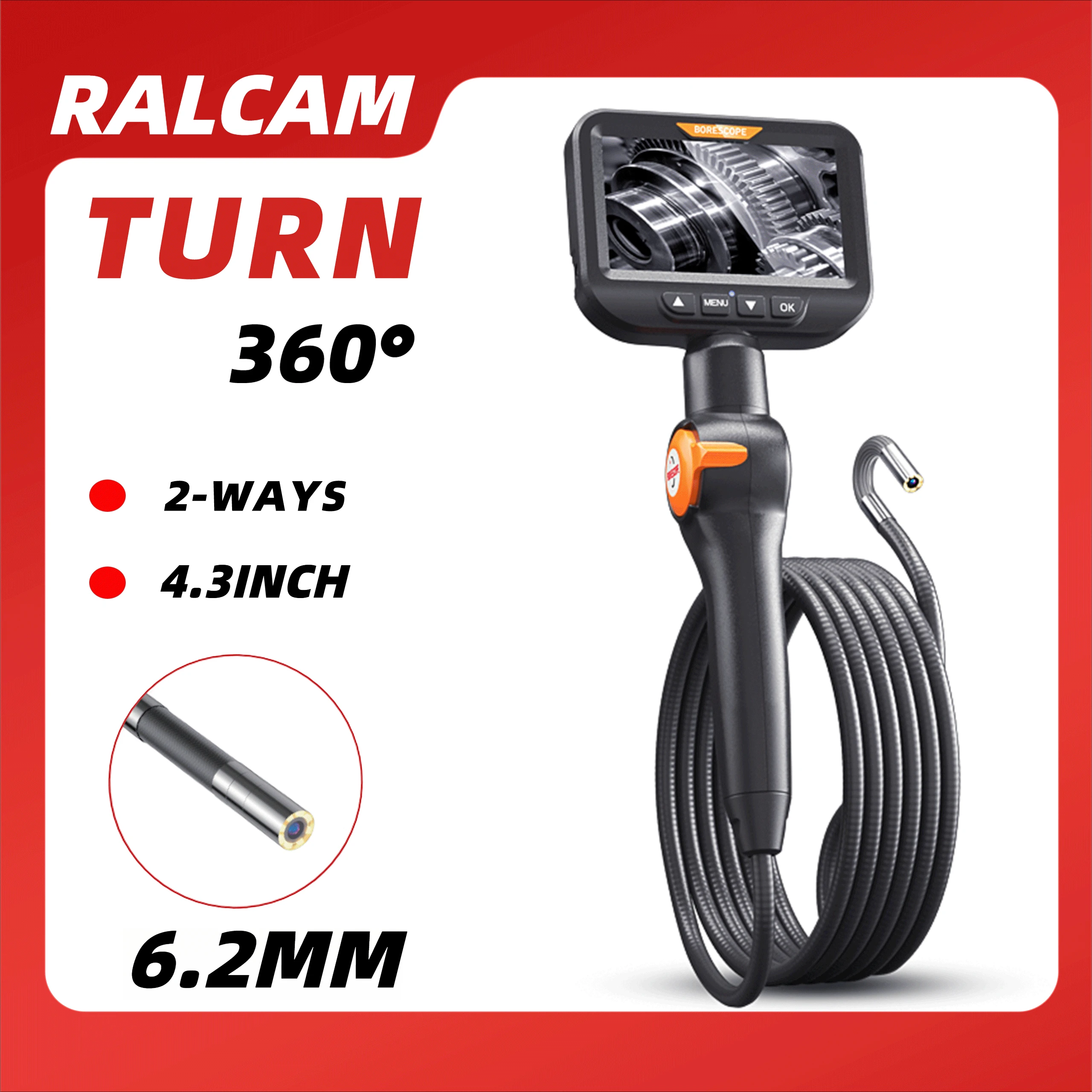 

4.3inch Borescope,6mm Camera, HD 1080P with LED Illumination for Automotive Repair, Plumbing Inspection