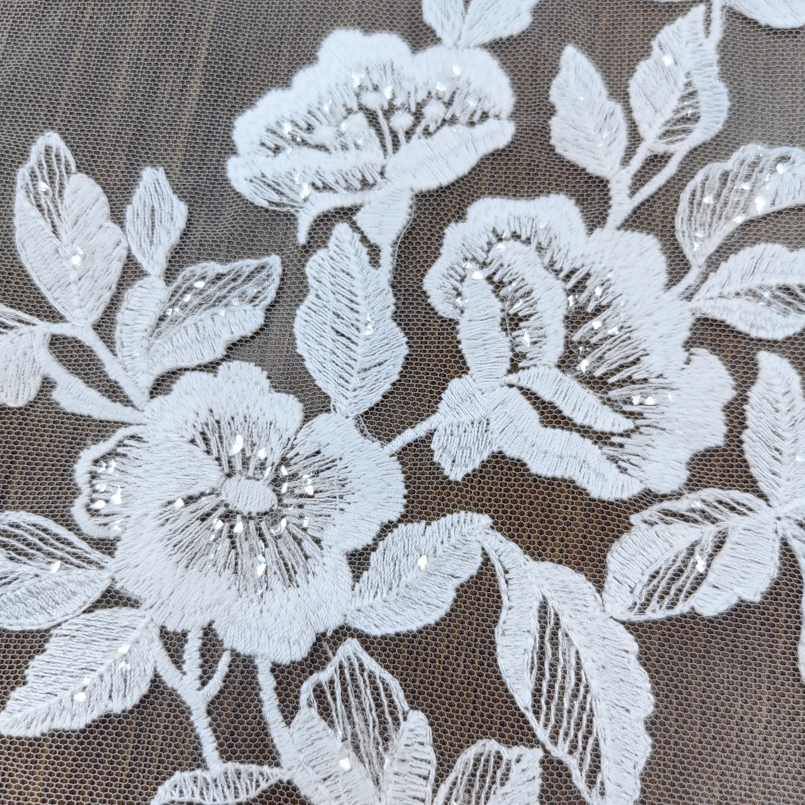Sequined Embroidered Tulle Fabric Bridal Lace for DIY Wedding Dress Curtain Decoration Appliqued Material