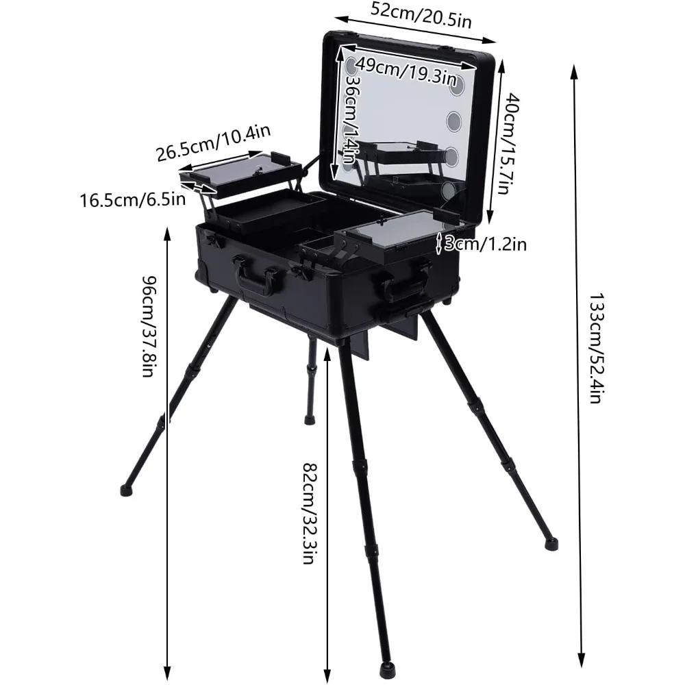 Make Up Case 3 ชั้นเครื่องสําอางรถไฟพร้อมแสงและกระจกและ 4 ล้อกลิ้งศิลปินแต่งหน้ามืออาชีพกระเป๋าเดินทางกระเป๋า