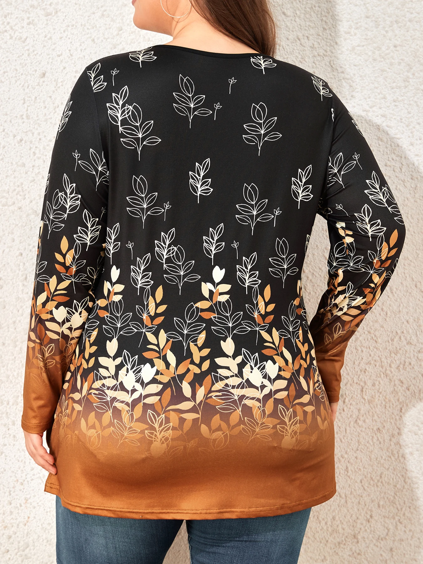 Wiosenny odzież Plus Size damski, 1XL-6XL Plus rozmiar krzyżykowy wycięty t-shirt, swobodny dekolt z długim rękawem