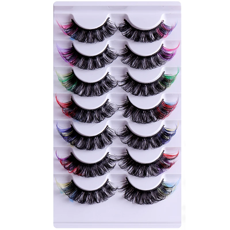 Neue 7 Paar farbige Wimpern dramatische lange dicke Volumen gefälschte Wimpern DIY flauschige Wimpernverlängerung 3D Faux Nerz Wimpern Make-up
