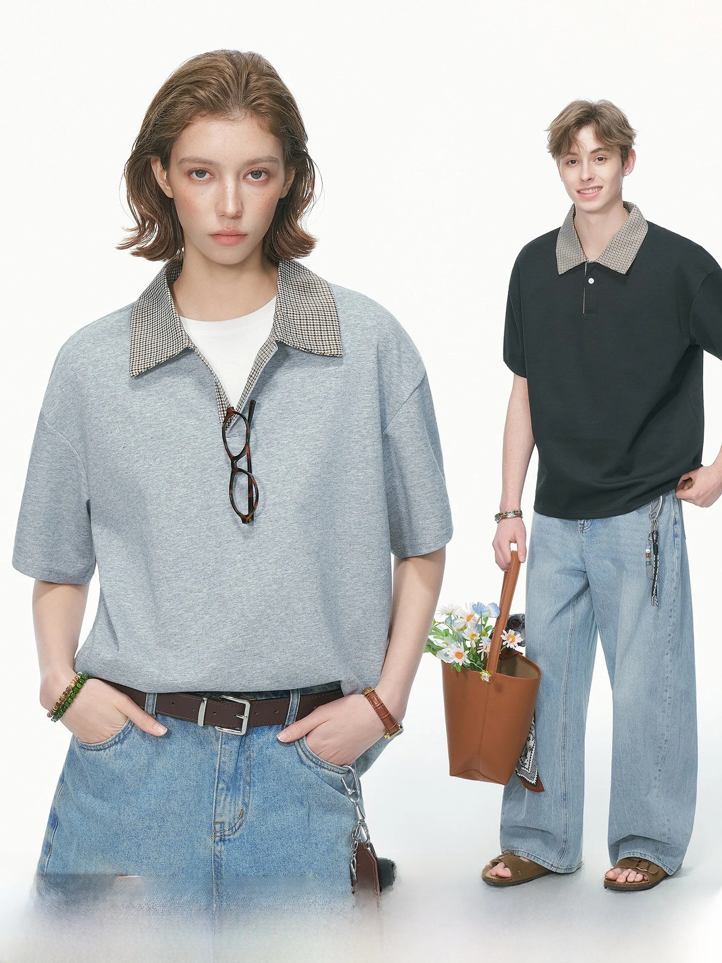

Dream Made Air Layer Short Sleeve T-Shirt Unisex Summer Vintage Plaid Couple Shirt Breathable Comfortable Cotton Blend