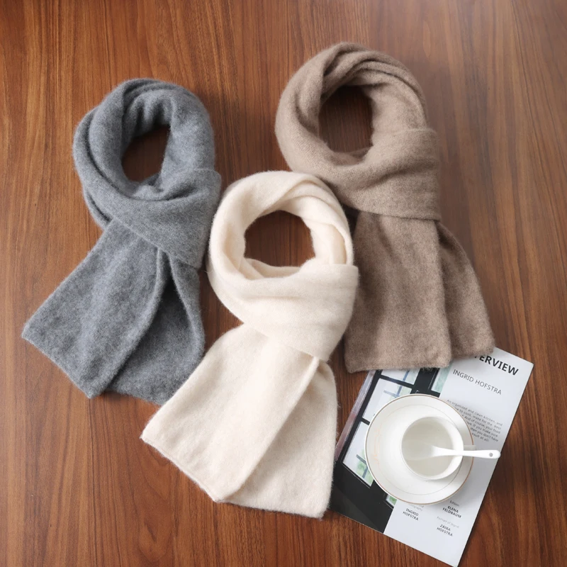 Knitted New Wool Scarf For Men And Women In Winter With Simple And Versatile Solid Color And Thick Warm Scarf