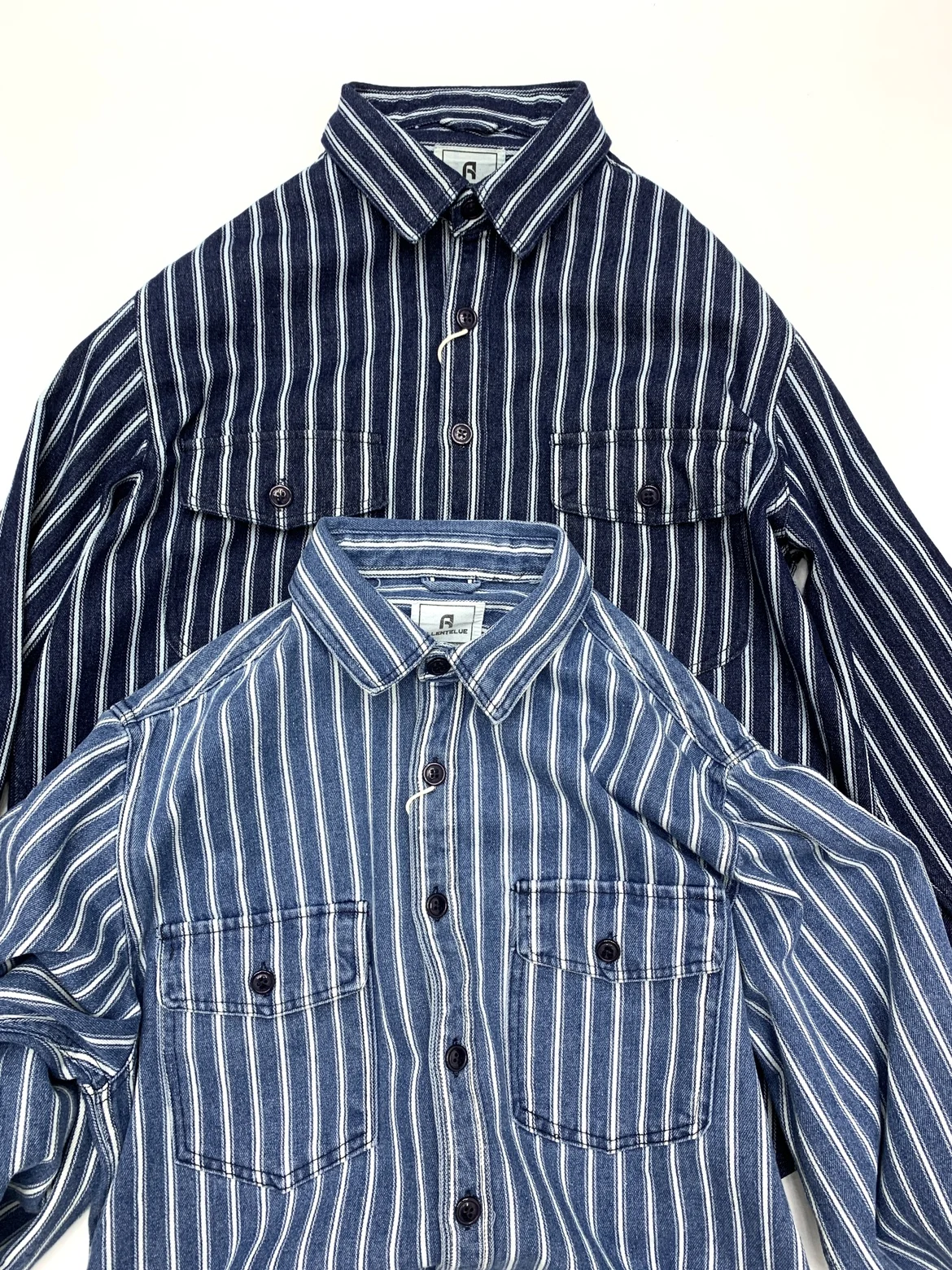 

Ameikaji Men's Denim Stripe irt Pure Cotton Thi Long Sve Loose Outerwear Japanese Retro Sle Four Season Universal