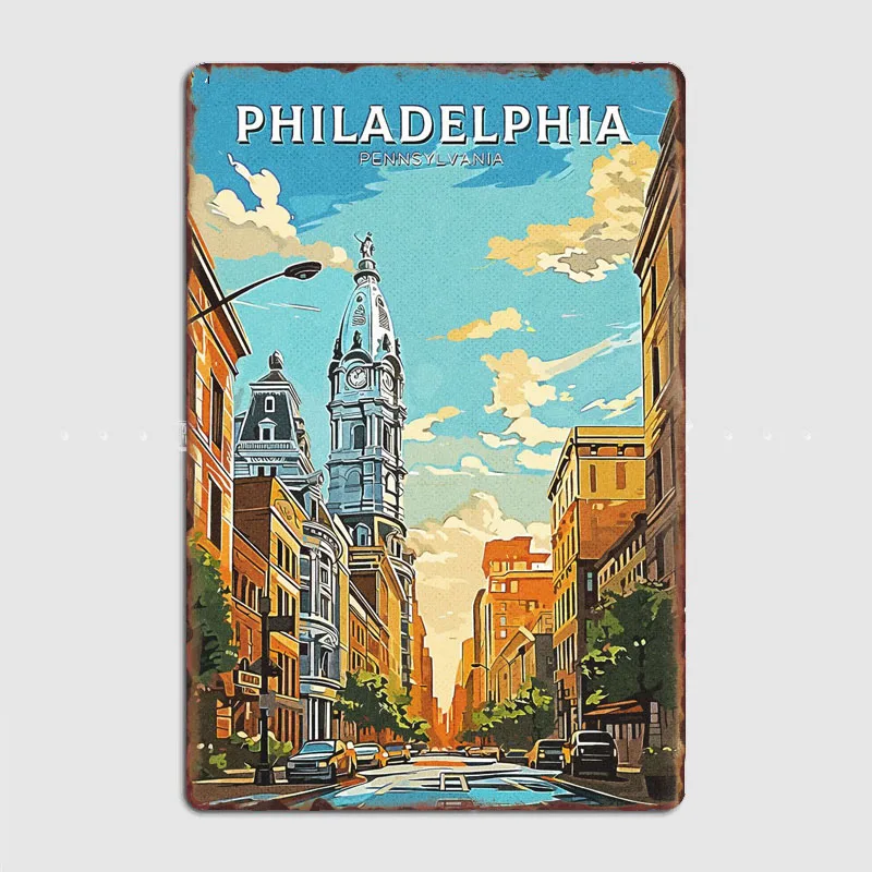 Philadelphia Pennsylvania Travel Scenic Spot Poster Metal Sign Custom Kitchen Tin Wall Indoor Drawing Room Decor Home Decor