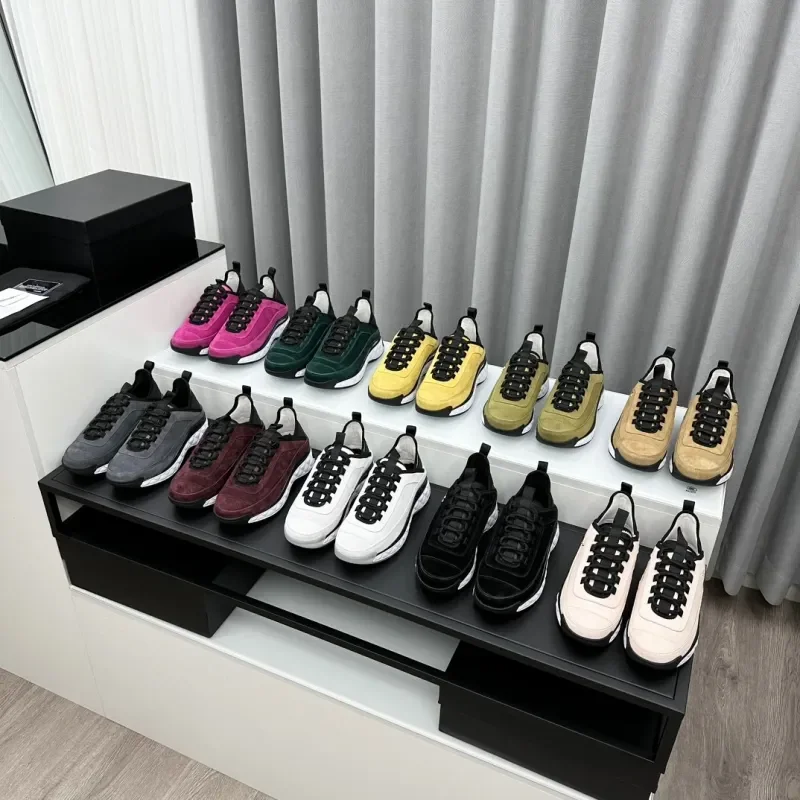 

2023 New Styles Brand Designer Sneakers Knitted Sports Lace Up Flats LeisureThick Sole Elevated Shoes Sole Leather Casual Sports