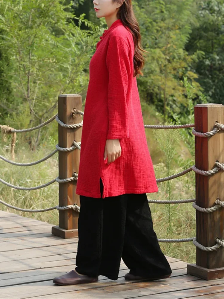 Spring and Autunm women stand collar cotton linen dress,chinese button vintage dress prairie chic casual dress robe vestidos