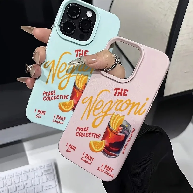 Funda para Teléfono con Diseño de Cóctel Negroni en Color Blanco Crema para iPhone 17, 16, 15, 14 Plus, 13, 12, 11 Pro MAX, 17 Air, con Receta de Cóctel Negroni