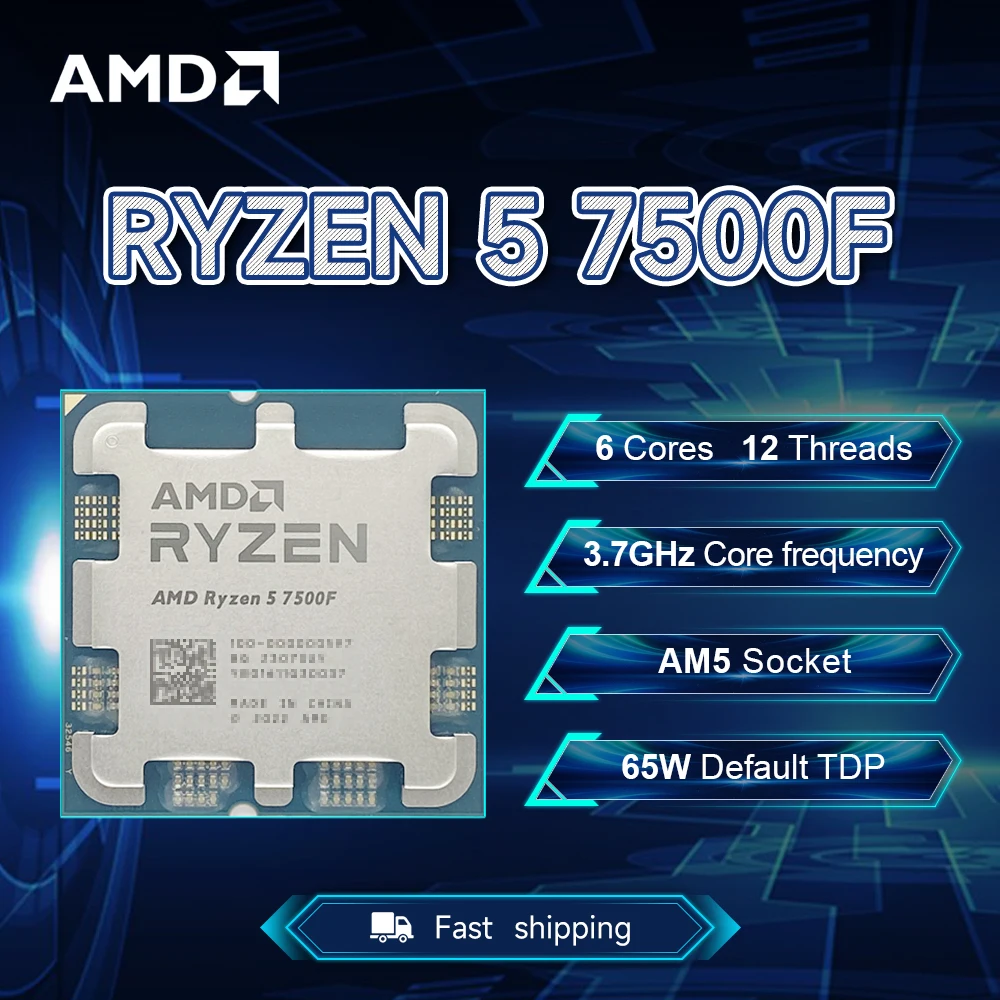 【Brand+】AMD Ryzen 5 7500F R5 7500F 3.7GHz 6-Core 12-Thread CPU Processor 5NM L3=32M 100-000000597 Socket AM5 Without cooler