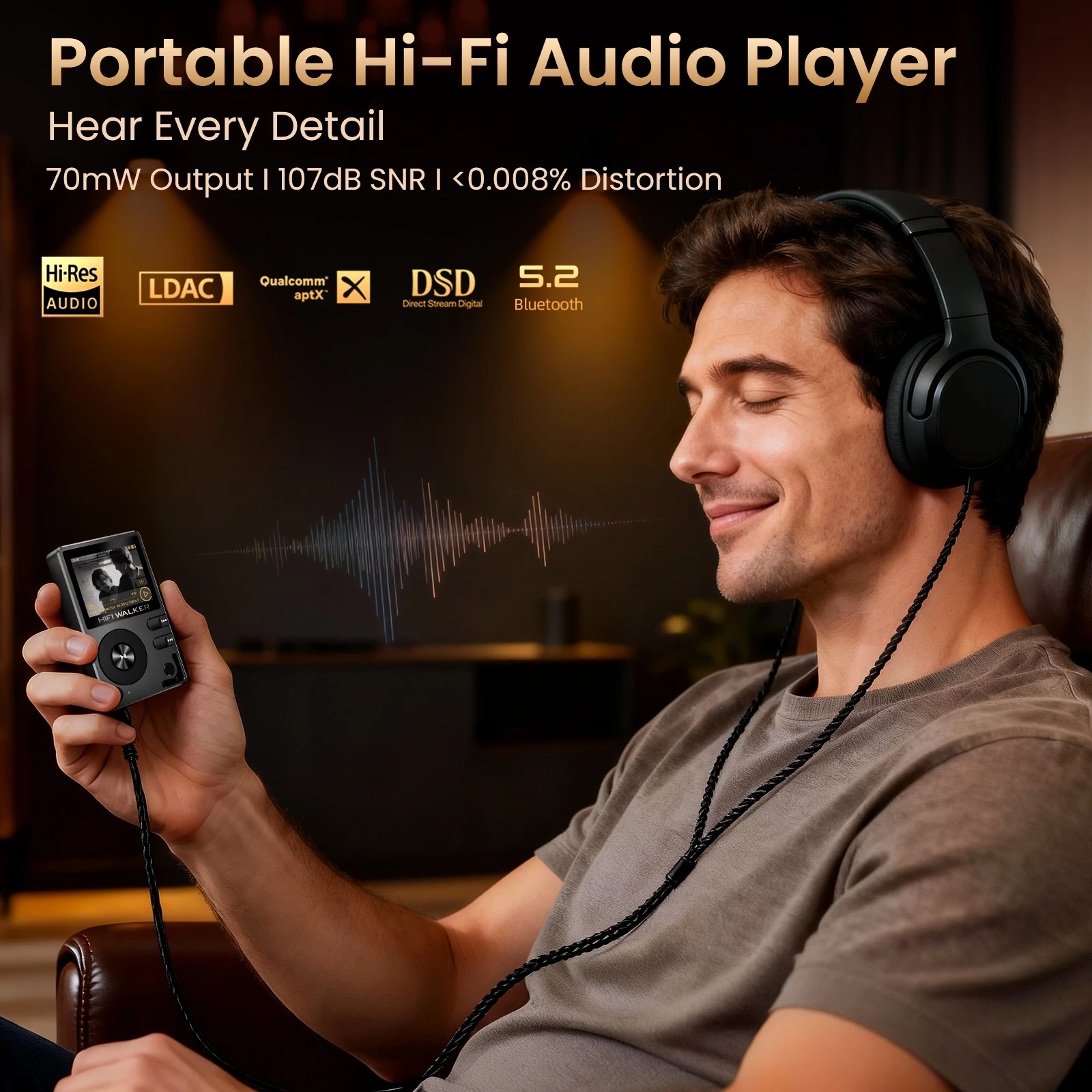 HIFI WALKER H2 Hi-Res MP3 Player, 64GB Memory, ESS9018 DAC Chip, USB-DAC, Bluetooth 5.2, ALPS Wheel, CNC Metal Case, DAP Player