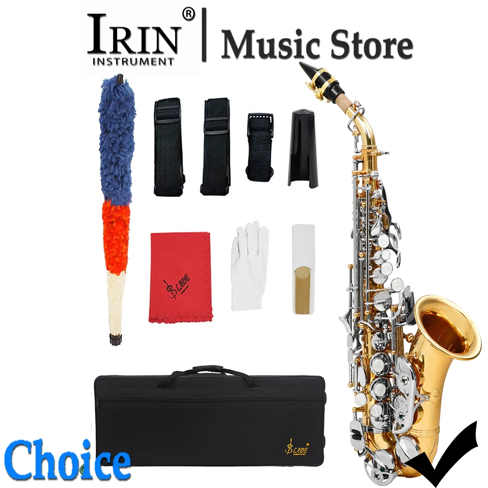 SLADE Soprano Saxophone B Flat Bb Brass Body Gold Silver Sax Engraved Floral Soprano Saxofone with ase Reeds Woodwind Instrument
