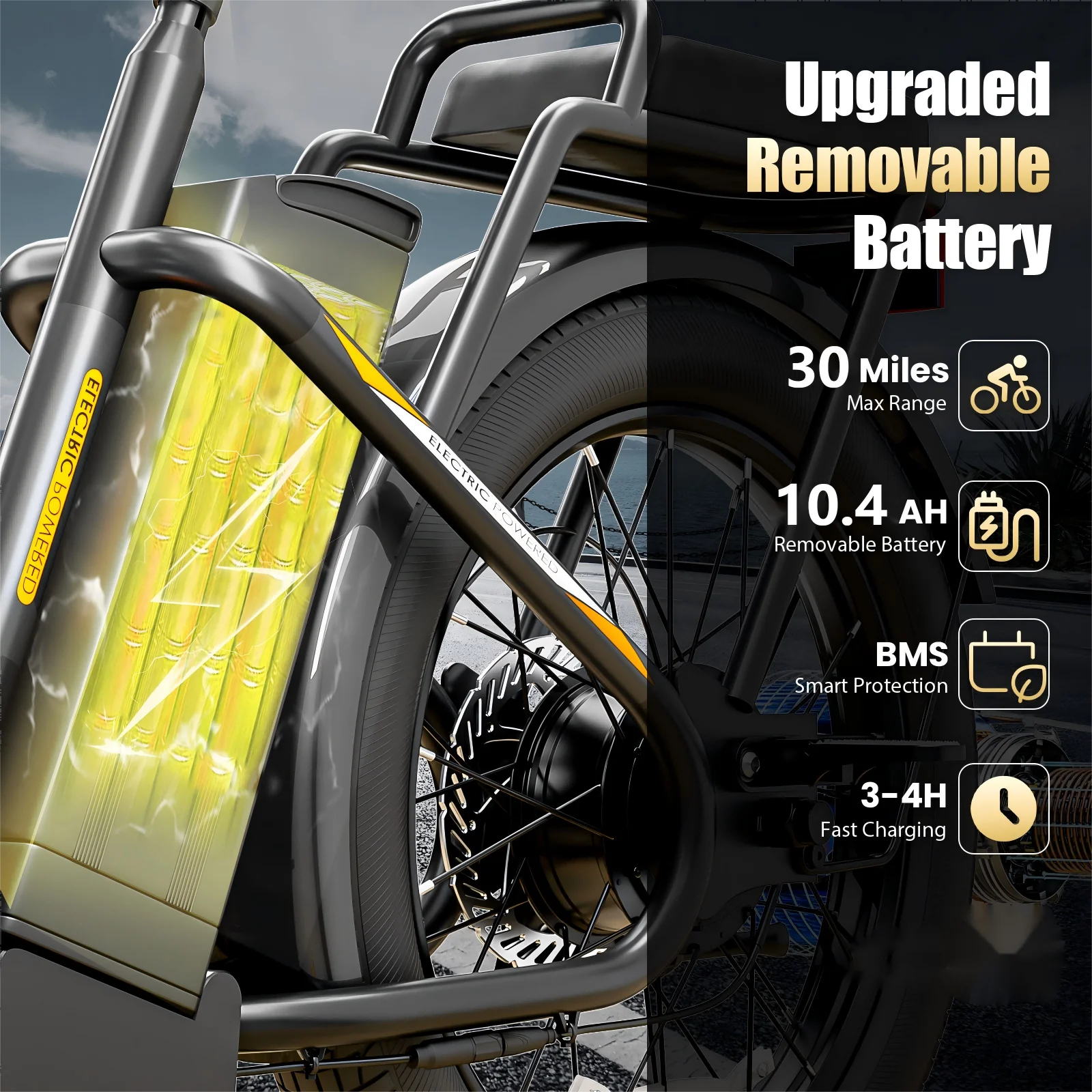 سكوتر كهربائي ذروة 560 وات مع مقعد، دراجة كهربائية بإطارات سميكة مقاس 20 بوصة، سكوتر للكبار للتنقل مع سلة ومقعد قابل للتعديل #4