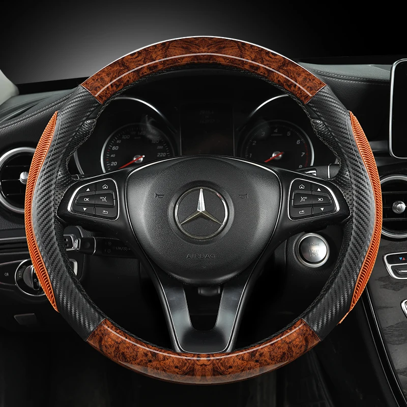 

Mahogany Wood Grain Car Steering Wheel Cover For Mercedes Ben AMG 38cm Models A C CLA E GLA GLC GLE S B CLS Class Accessories