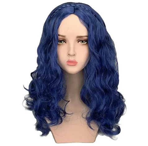 Descendants 2 Evie Blue Long Wavy Wig Cosplay Costume Heat Resistant Synthetic Hair Party Role Play Wigs