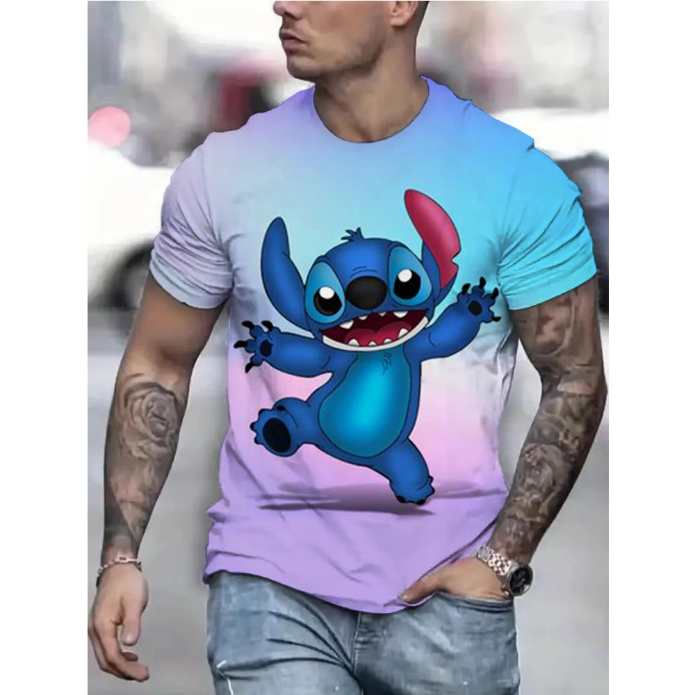 Stitch Men\'s T-shirt Disney Short Sleeve 3D Cartoon Print T-shirt Casual Fashion Men\'s T-shirt Summer Oversized Men\'s Clothing