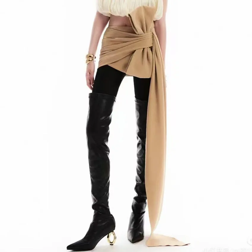 

Women Asymmetrical Skirt Elegant Bow Tie Design Ribbon Evening Birthday Party Night Club Sexy Runway Luxury Skirts Irregular