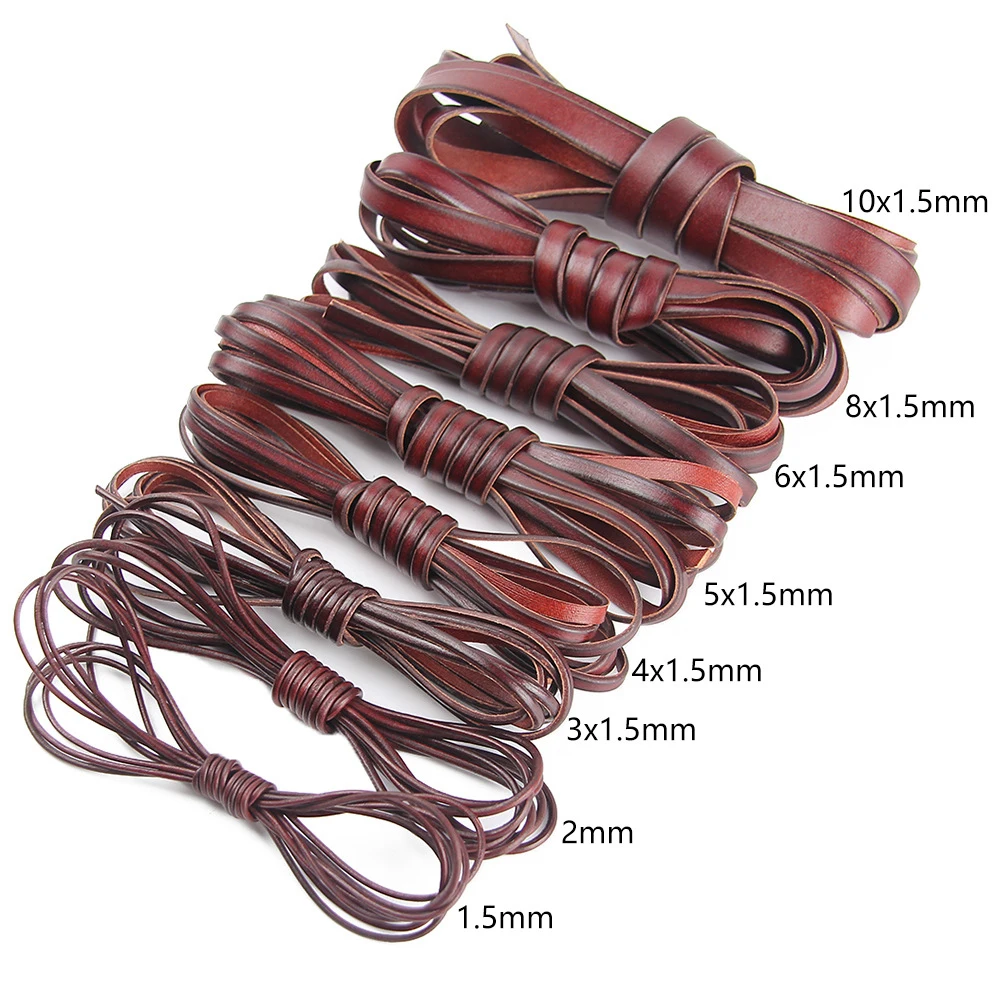 REGELIN 2meter Coffee Cow Leather Strap Findings 3/4/5/8/10mm Flat Leather Cord String Rope DIY Necklace Bracelet Making