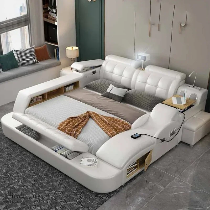 

Luxury European Double Bed Frame Italian Loft Full Size Double Bed Twin Smart Multifunctional Cama Inteligente Bedroom Furniture