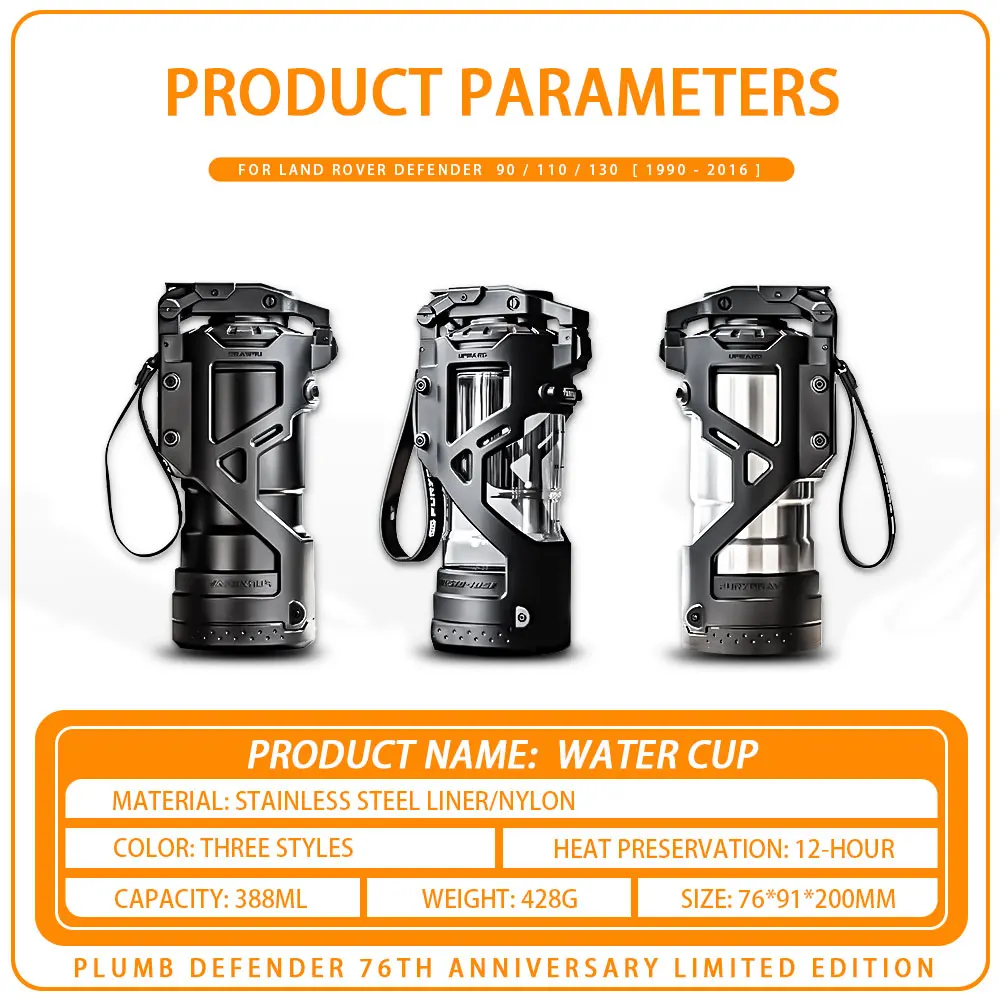 PLUMB 3 Styles Functional Water Cups Stainless Steel Water Bottle With Press Type Lock Switch For Land Rover Defender