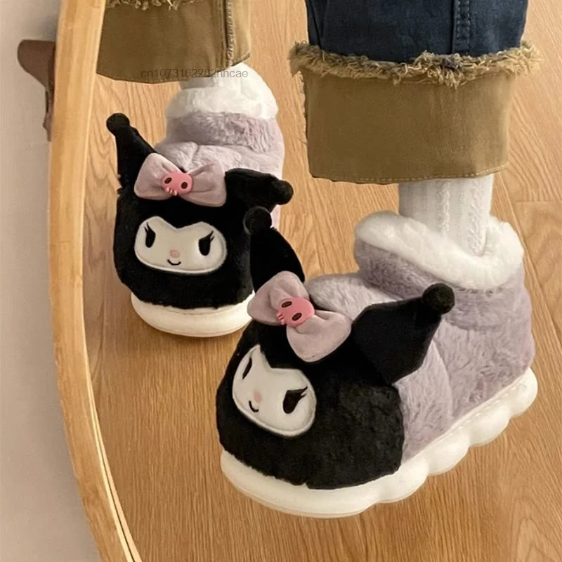 Sanrio Cinnamoroll Kuromi Cartoon Plush Shoes For Female Outwear 2023 Winter New Warm Melody Cloud Sole Fur Fluffy Boots Shoes