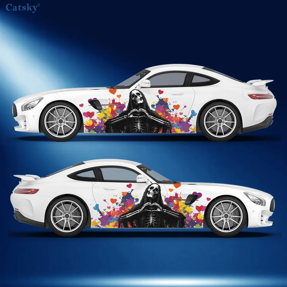 

Heart-shaped Skull Splash Car Side Sticker Decor,PVC Waterproof Scratch Resistant Decal,Car Protection,Auto Accessories Gift