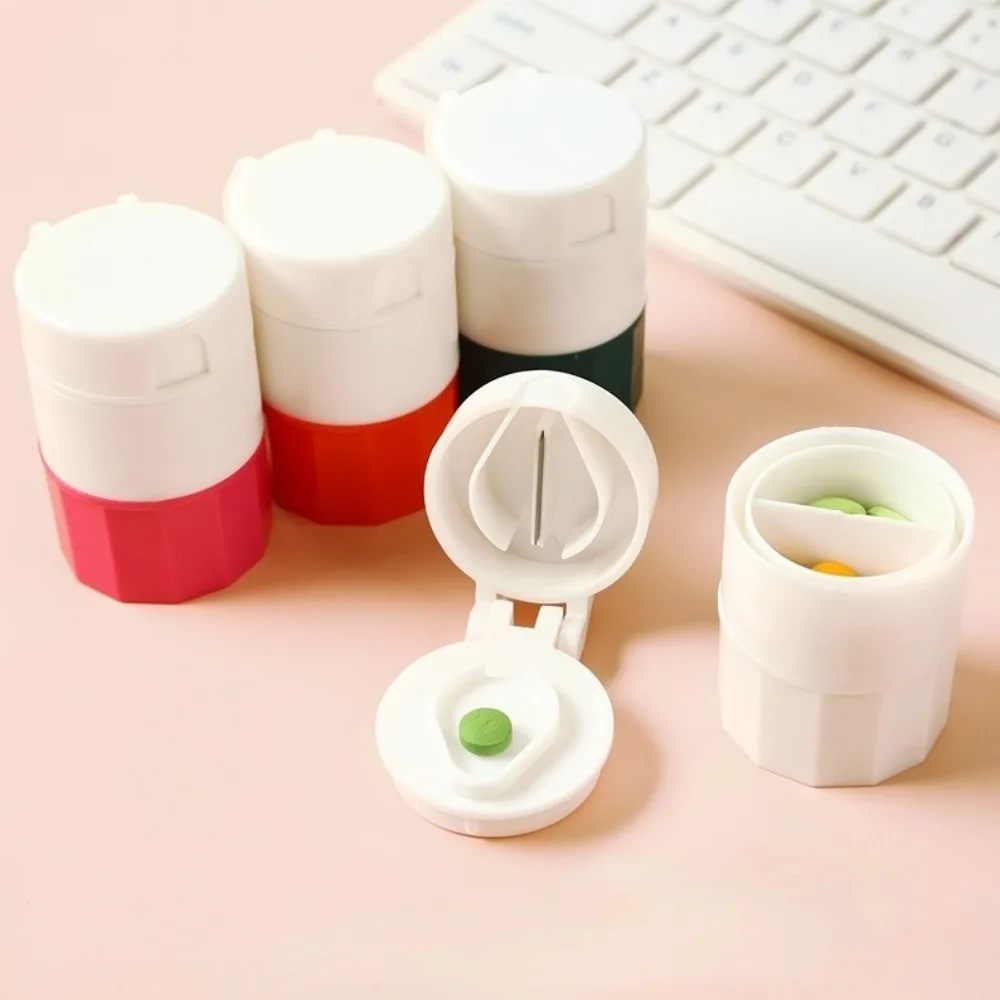 New Multifunctional Pill Cutter Crusher Grinder Storage Box, 4-in-1 Portable Medicine Tablet Cutter with Stainless Steel Blade