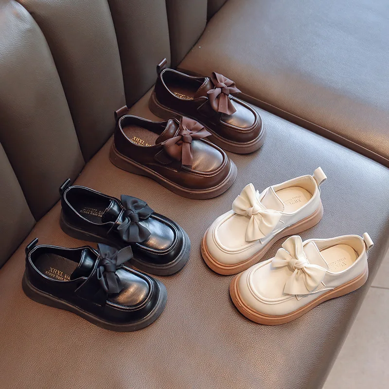 Spring Children Leather Shoes Bowknot White Brown Black Girl\'s Princess Single Shoes Kids Comfortable Casual fit 2-12T