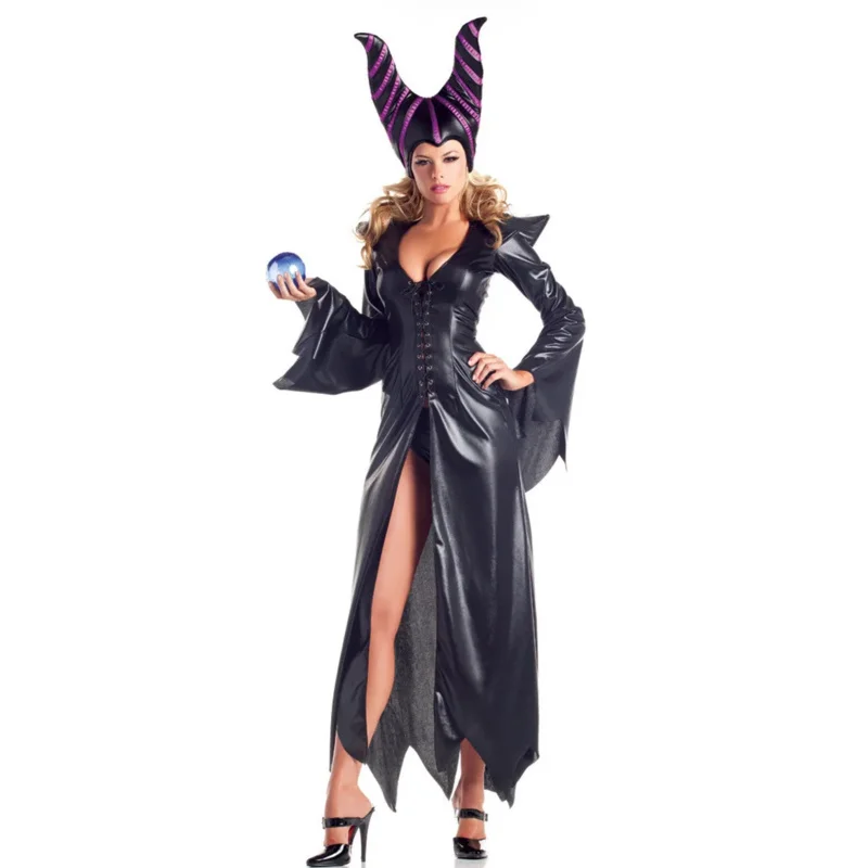 Adult Women Maleficent Witch Costume Halloween Dark Sorceress Queen Cosplay Fancy Dress