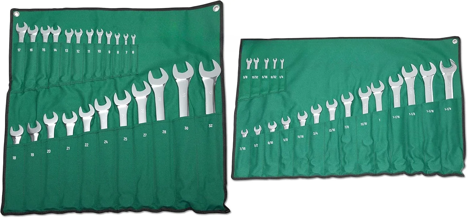 

High quality 42 Piece 12 Point Combination Wrench Set | SAE 1/4" to 1-1/4" & Metric 6mm to 32mm | Off Corner Loading
