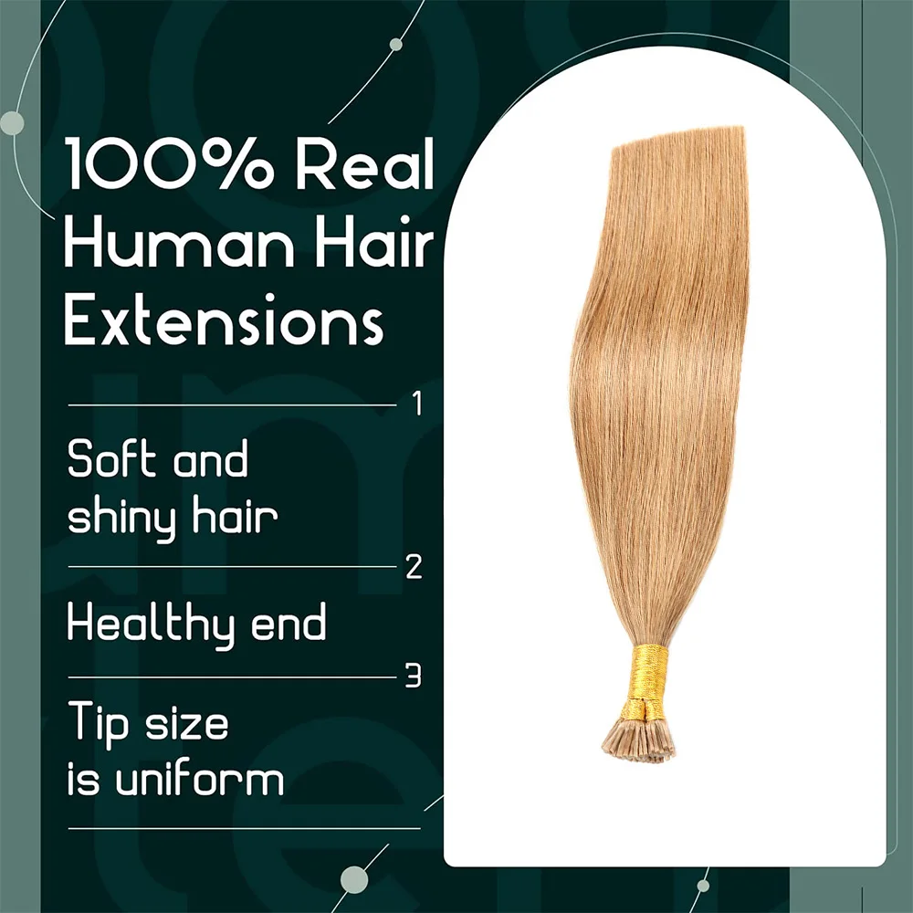 Extensiones de cabello humano liso con punta I, queratina Natural Real, Fushion 14 "-24", rubio miel #27 100 hebras/paquete 50g