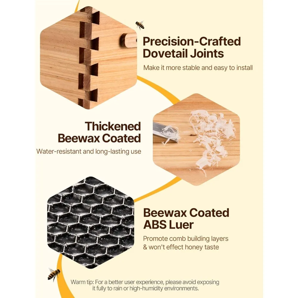 VEVOR Bee Hive 10 Frame Bee Hives Starter Kit، خشب التنوب المطلي بشمع العسل، 2 عميق + 1 صندوق نحل متوسط طقم خلية النحل Langstroth، Tran