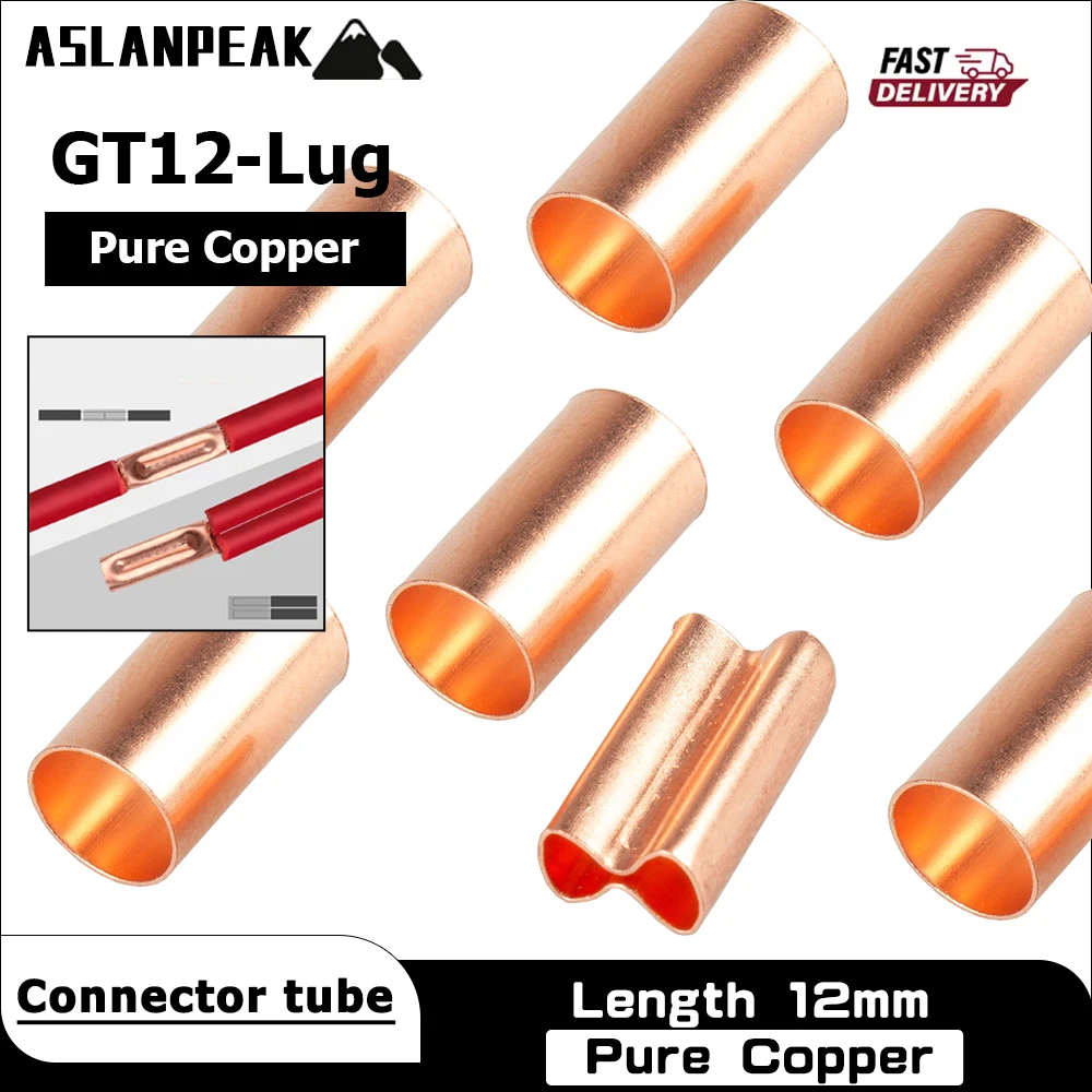 Pure Copper Crimp sleeve tube Wire cable docking joints Small Copper Tube Terminal lug Crimp Connection Sleeve Length 12mm