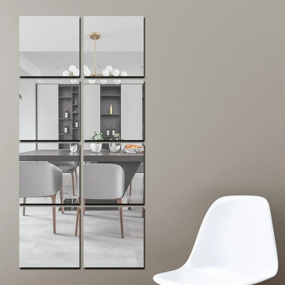10 pcs Durable DIY Wall Stickers Mirror Shatterproof Decoration Self-Adhesive Mirror Thicken Lightweight Flexible Mirror Gym